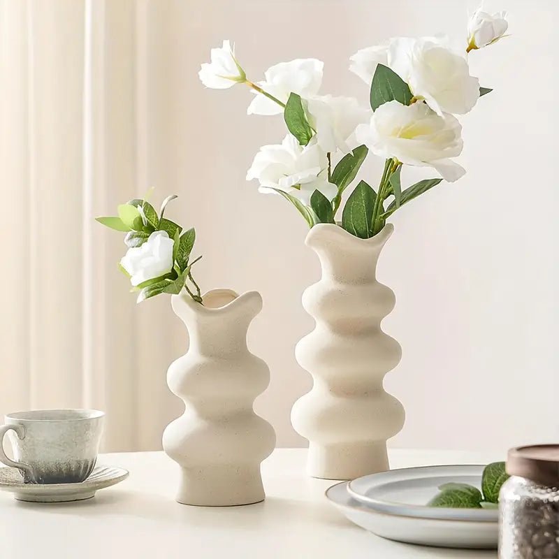 2pcs Ceramic Off White Round Vase - Urban Lifestyle Furniture Trading LLC