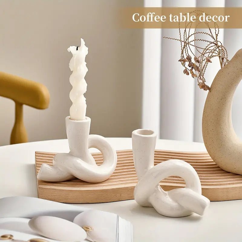 2pcs/set Ceramic Knot Shape Candle Holder - Urban Lifestyle Furniture Trading LLC