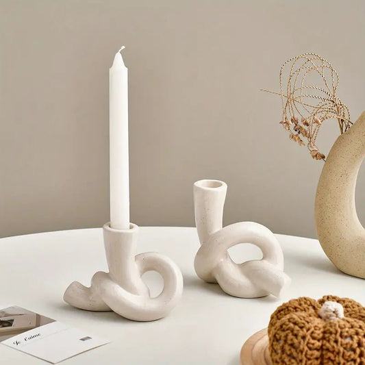 2pcs/set Ceramic Knot Shape Candle Holder - Urban Lifestyle Furniture Trading LLC