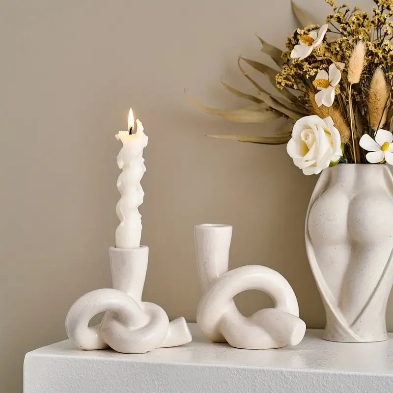 2pcs/set Ceramic Knot Shape Candle Holder - Urban Lifestyle Furniture Trading LLC