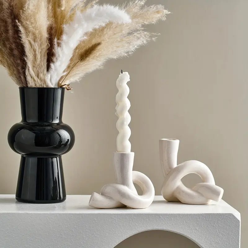 2pcs/set Ceramic Knot Shape Candle Holder - Urban Lifestyle Furniture Trading LLC