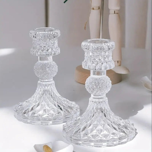 2pcs/set Clear Crystal Candle Holders - Urban Lifestyle Furniture