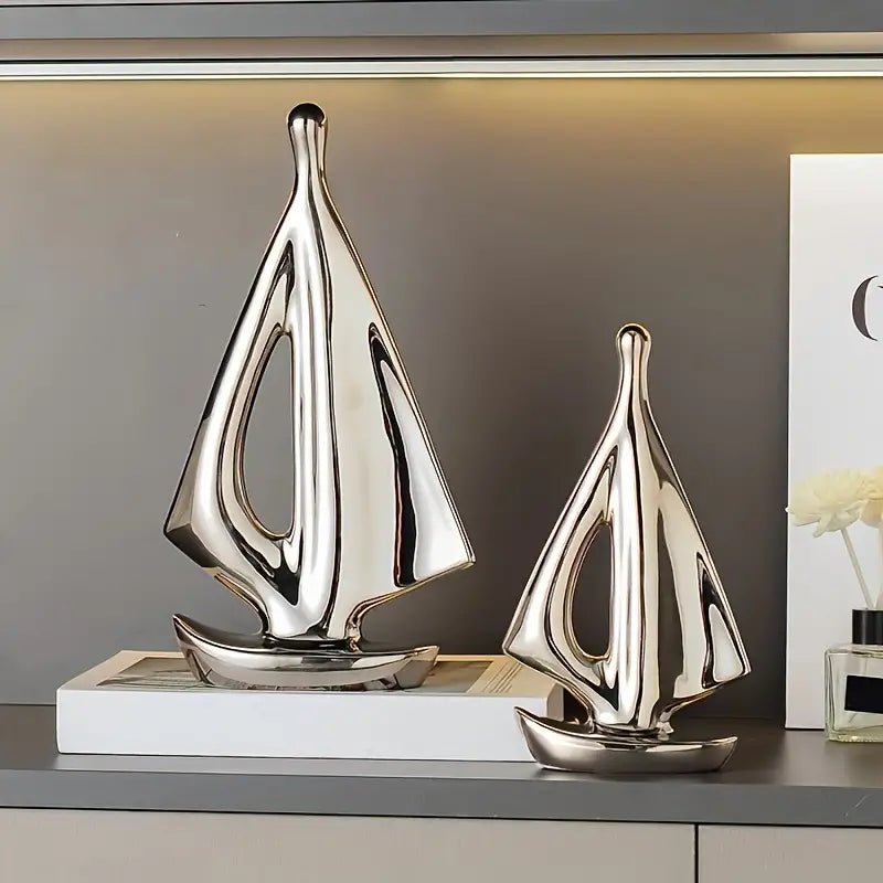 2pcs/set Sailboat Sculptures Decor Silver - Urban Lifestyle Furniture Trading LLC