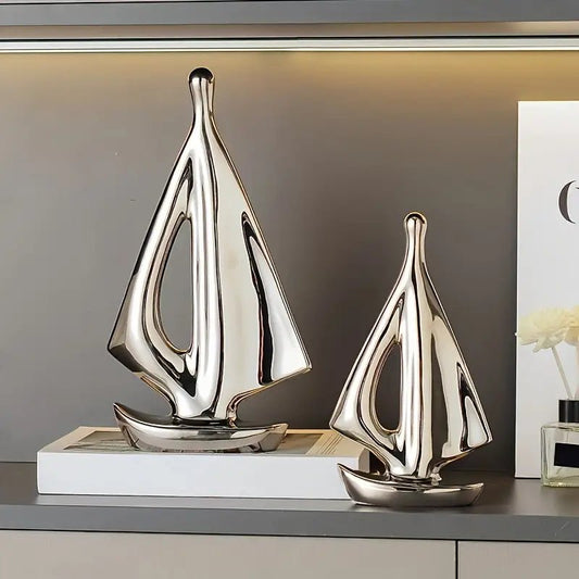 2pcs/set Sailboat Sculptures Decor Silver - Urban Lifestyle Furniture Trading LLC