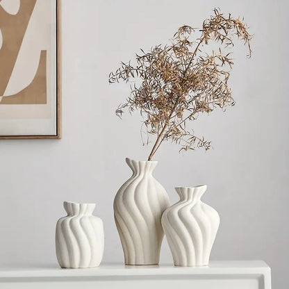 3pcs Elegant White Ceramic Vase Set - Urban Lifestyle Furniture Trading LLC