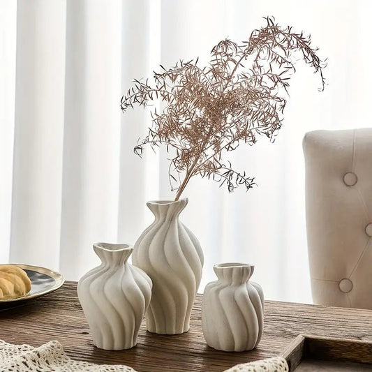 3pcs Elegant White Ceramic Vase Set - Urban Lifestyle Furniture Trading LLC