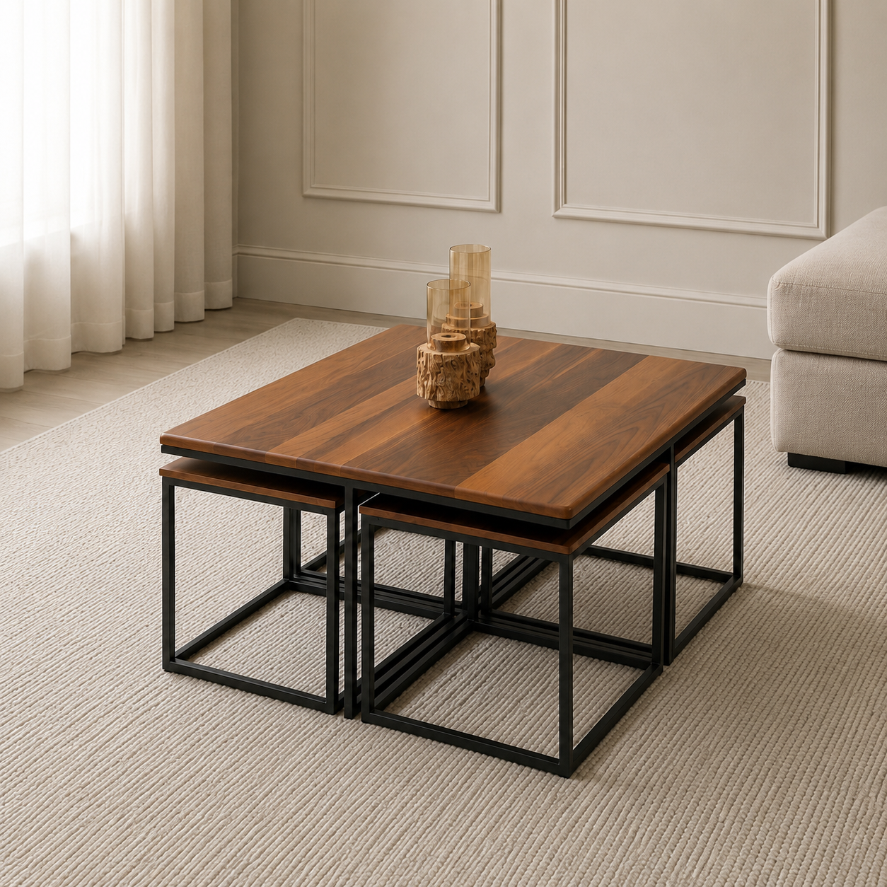 Empire Nesting Coffee Table Set Walnut & Black