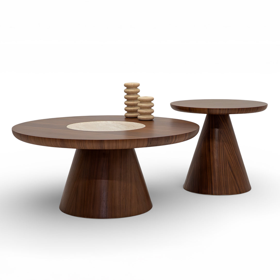 Hover Coffee Table Set Walnut Travertine