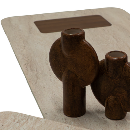 Lance Coffee Table Set Travertine Walnut