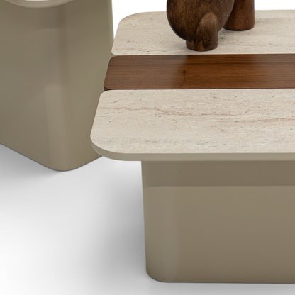 Lance Coffee Table Set Travertine Walnut