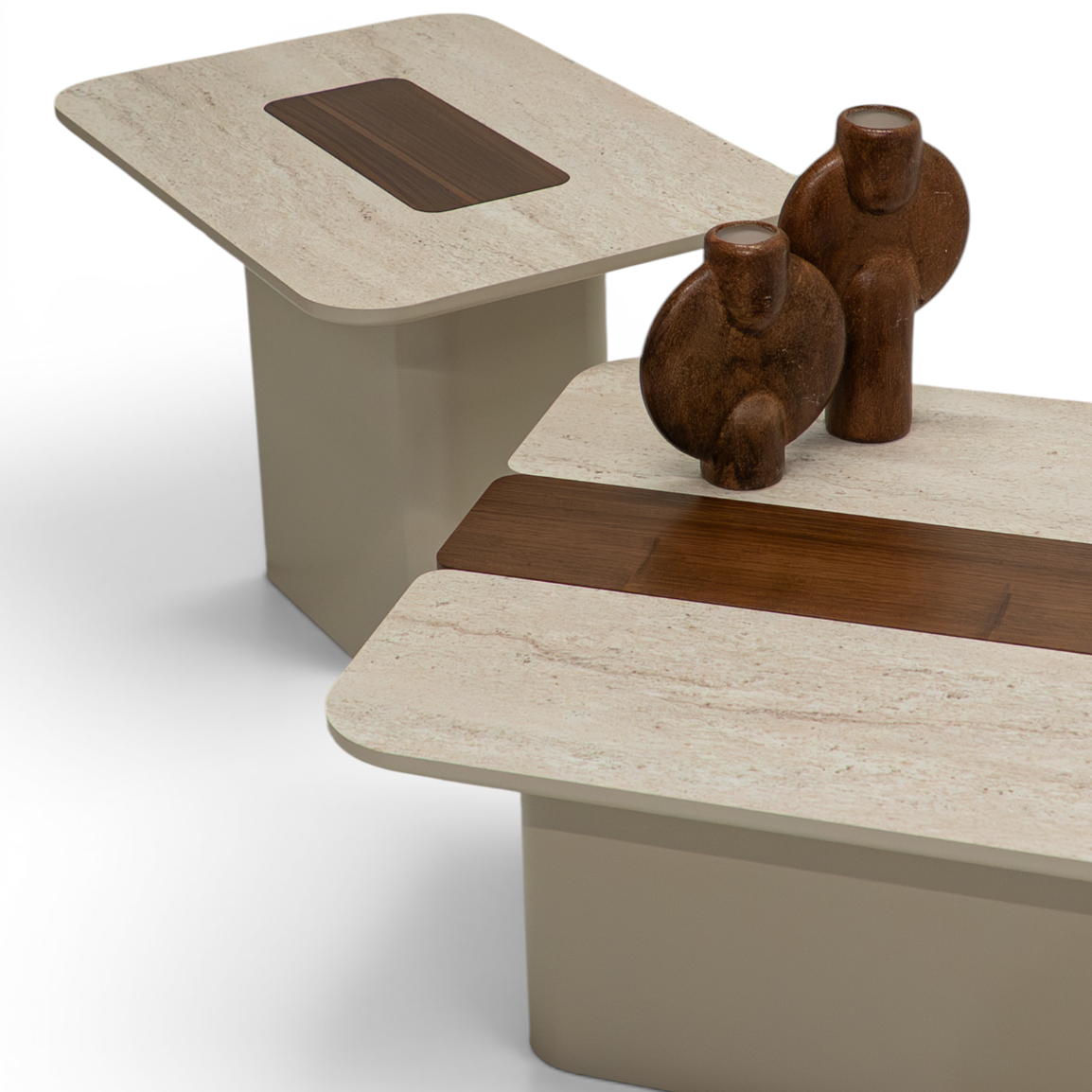 Lance Coffee Table Set Travertine Walnut