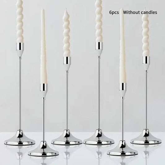 6pcs Set of Polished Silvery Metal Cone Candle Holders - Urban Lifestyle Furniture Trading LLC