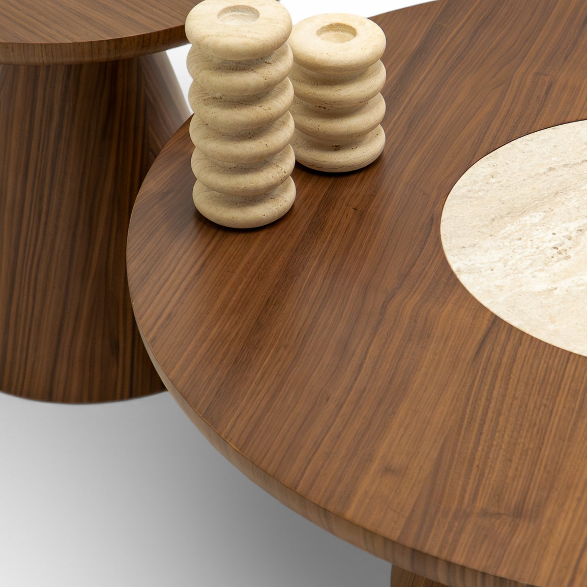 Hover Coffee Table Set Walnut Travertine