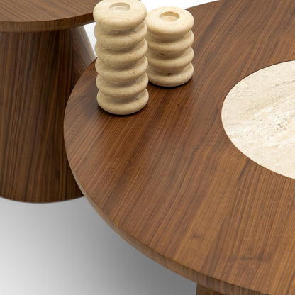 Hover Coffee Table Set Walnut Travertine