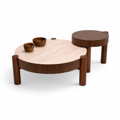 Baron Coffee Table Set Walnut Travertine