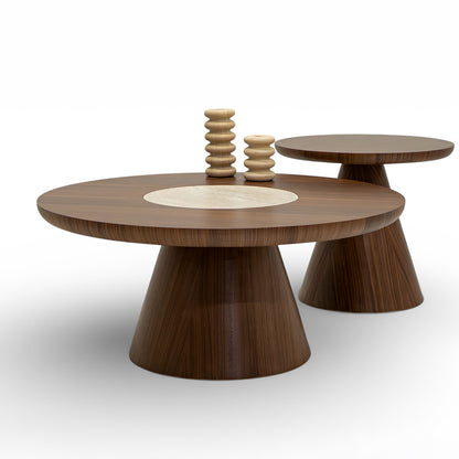Hover Coffee Table Set Walnut Travertine