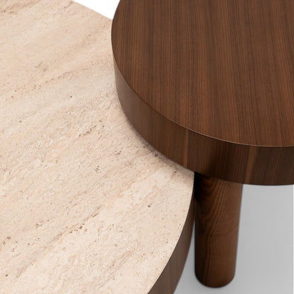 Baron Coffee Table Set Walnut Travertine