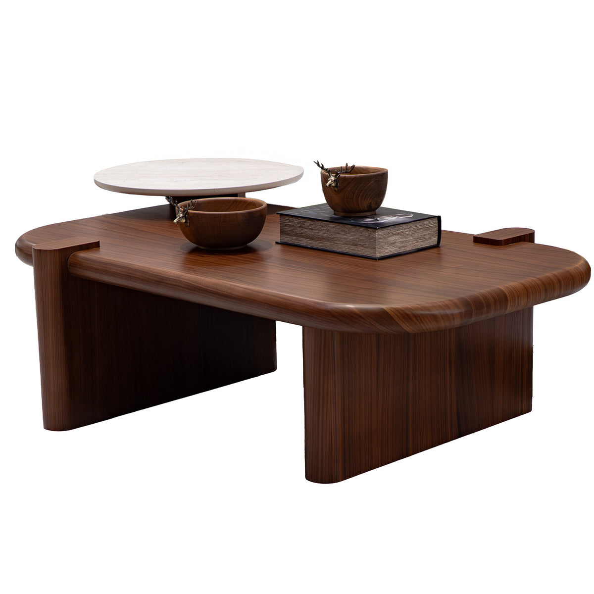 Volo Coffee Table Set Walnut Travertine
