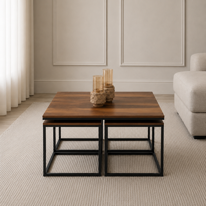 Empire Nesting Coffee Table Set Walnut & Black
