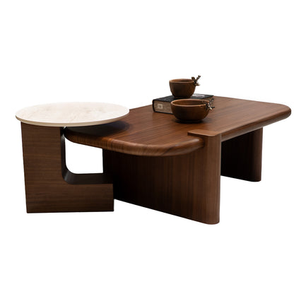Volo Coffee Table Set Walnut Travertine