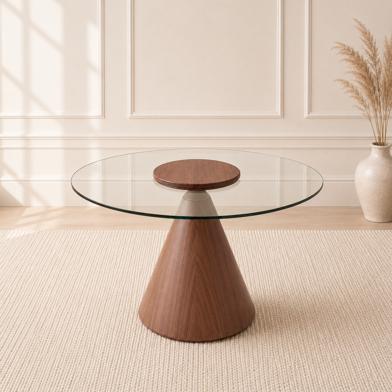 Kinder Round Glass Dining Table Brown
