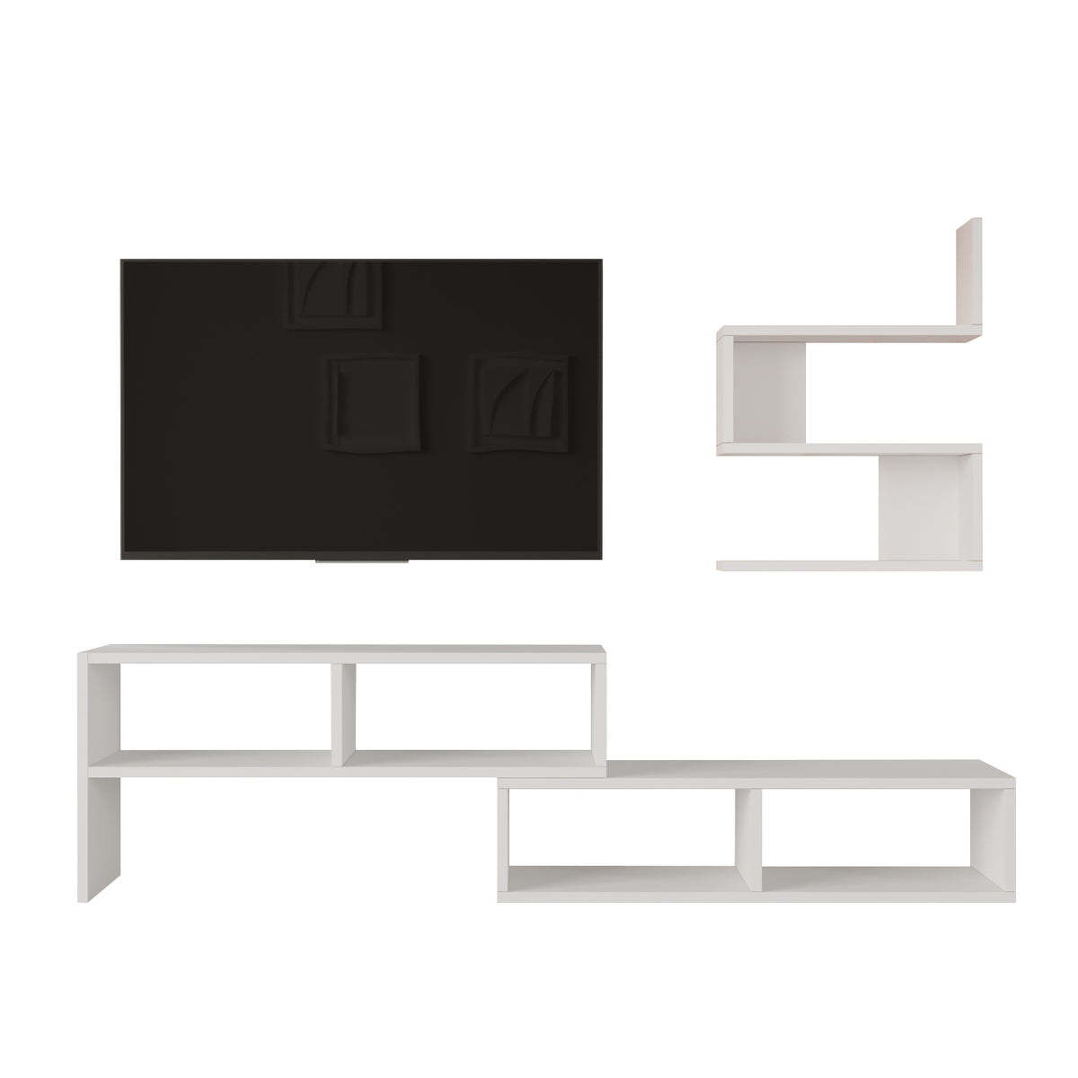 Veloura TV Unit with Wall Shelves White
