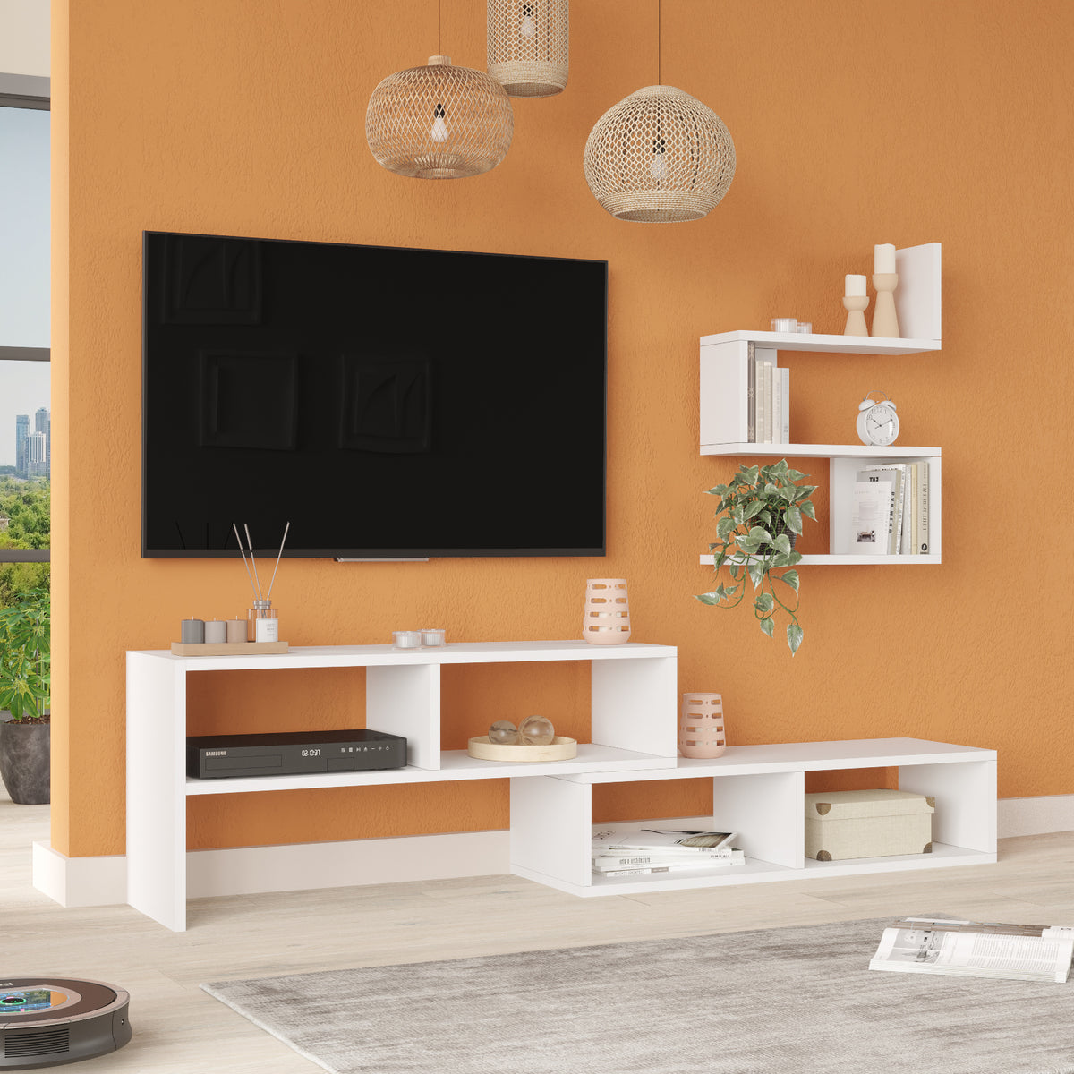Veloura TV Unit with Wall Shelves White