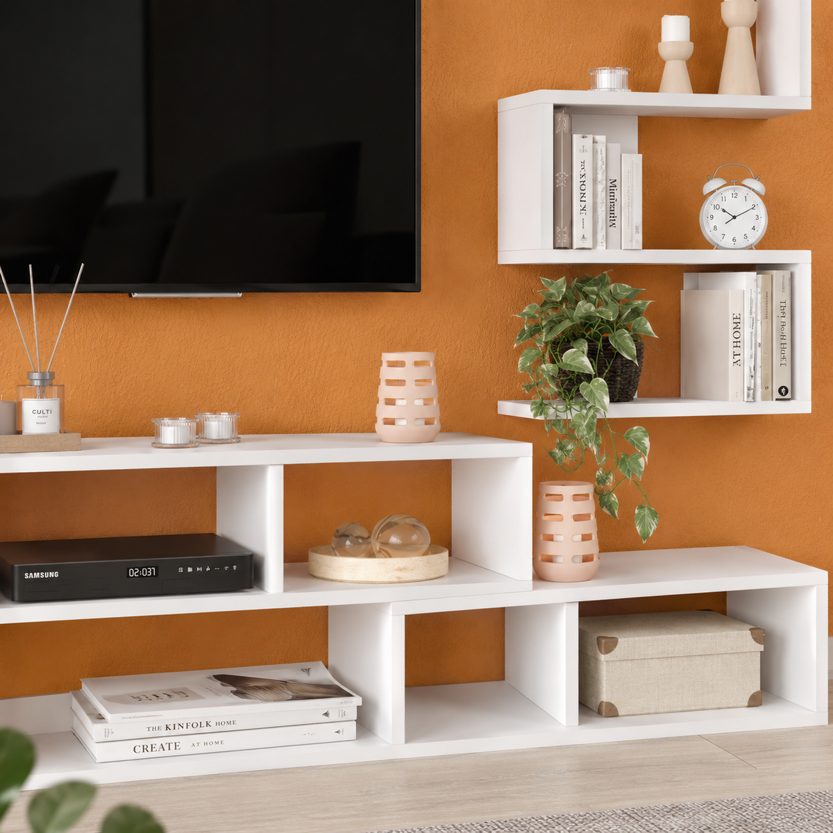 Veloura TV Unit with Wall Shelves White