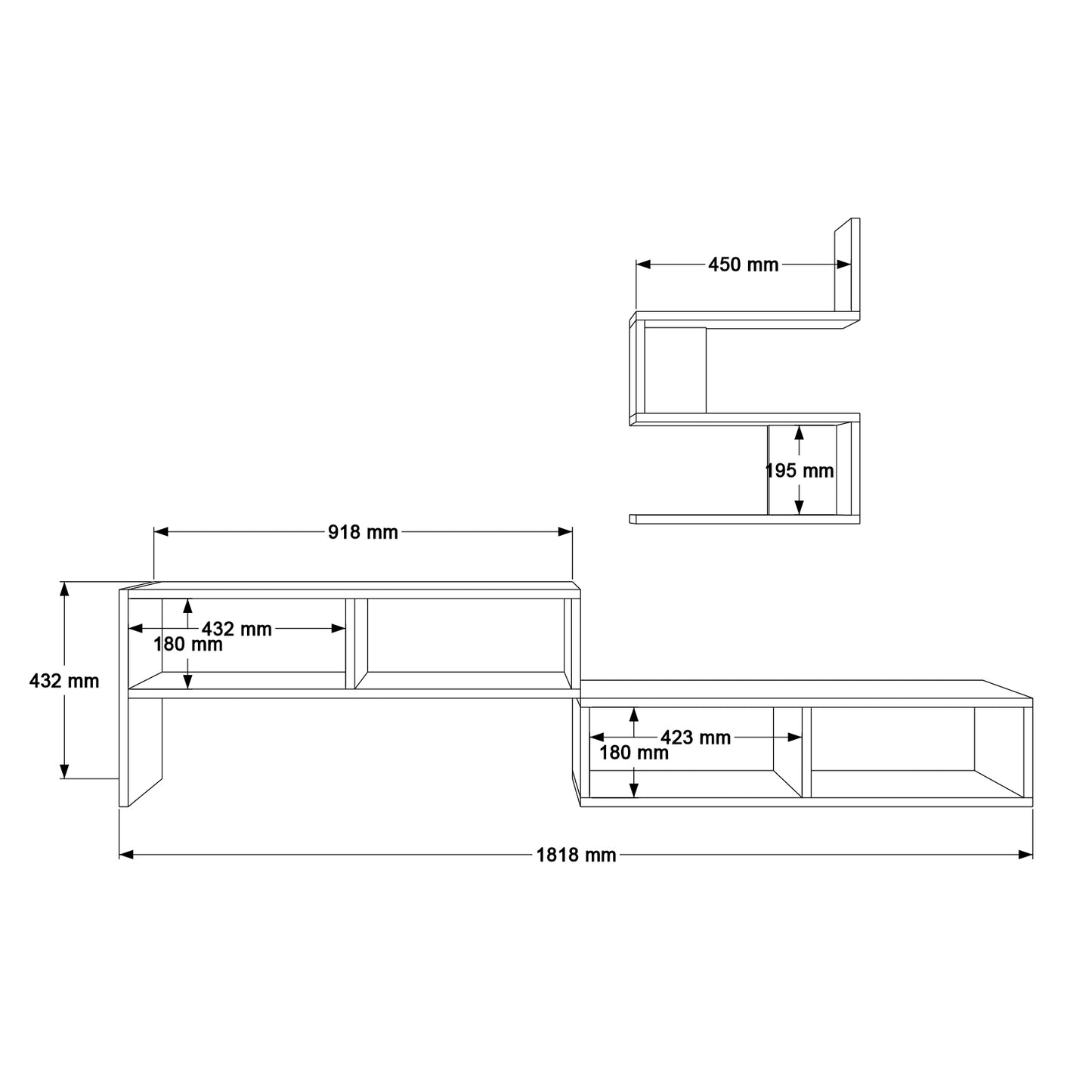 Veloura TV Unit with Wall Shelves White
