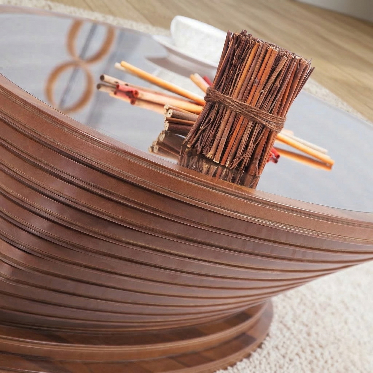 Zaina Glass Top Coffee Table Walnut