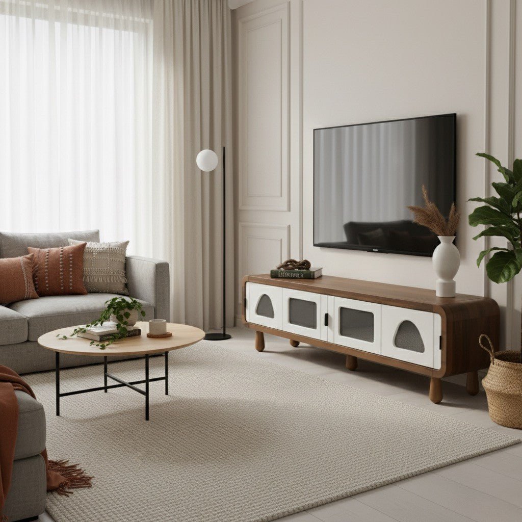 Advent Tv Unit Walnut Cream 200cm - Urban Lifestyle Furniture