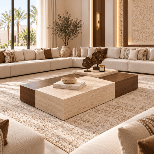 Arles Coffee Table Set Walnut Travertine - Urban Lifestyle General Trading LLC