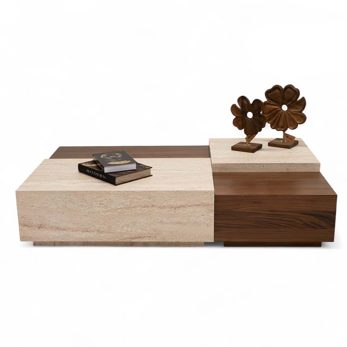 Arles Coffee Table Set Walnut Travertine - Urban Lifestyle General Trading LLC