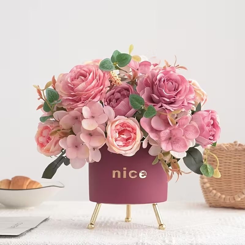 Artificial Hibiscus Rose Bouquet – Pink, 12 Heads - Urban Lifestyle General Trading LLC
