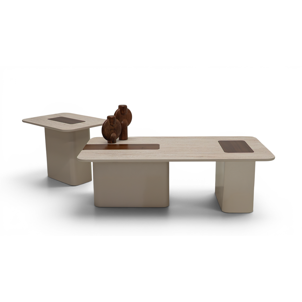 Lance Coffee Table Set Travertine Walnut
