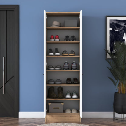 Elegance Tall Shoe Storage Cabinet White and Oak - Urban Lifestyle General Trading LLC