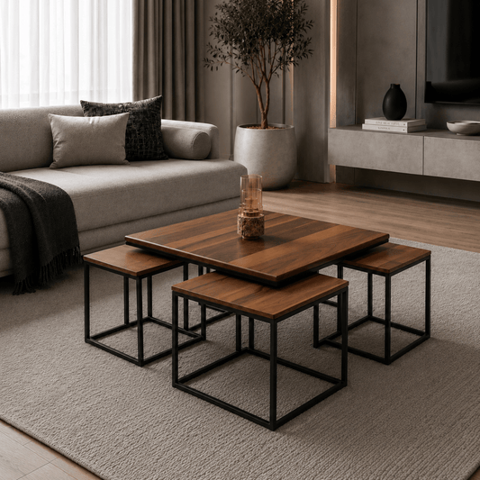 Empire Nesting Coffee Table Set Walnut & Black - Urban Lifestyle General Trading LLC