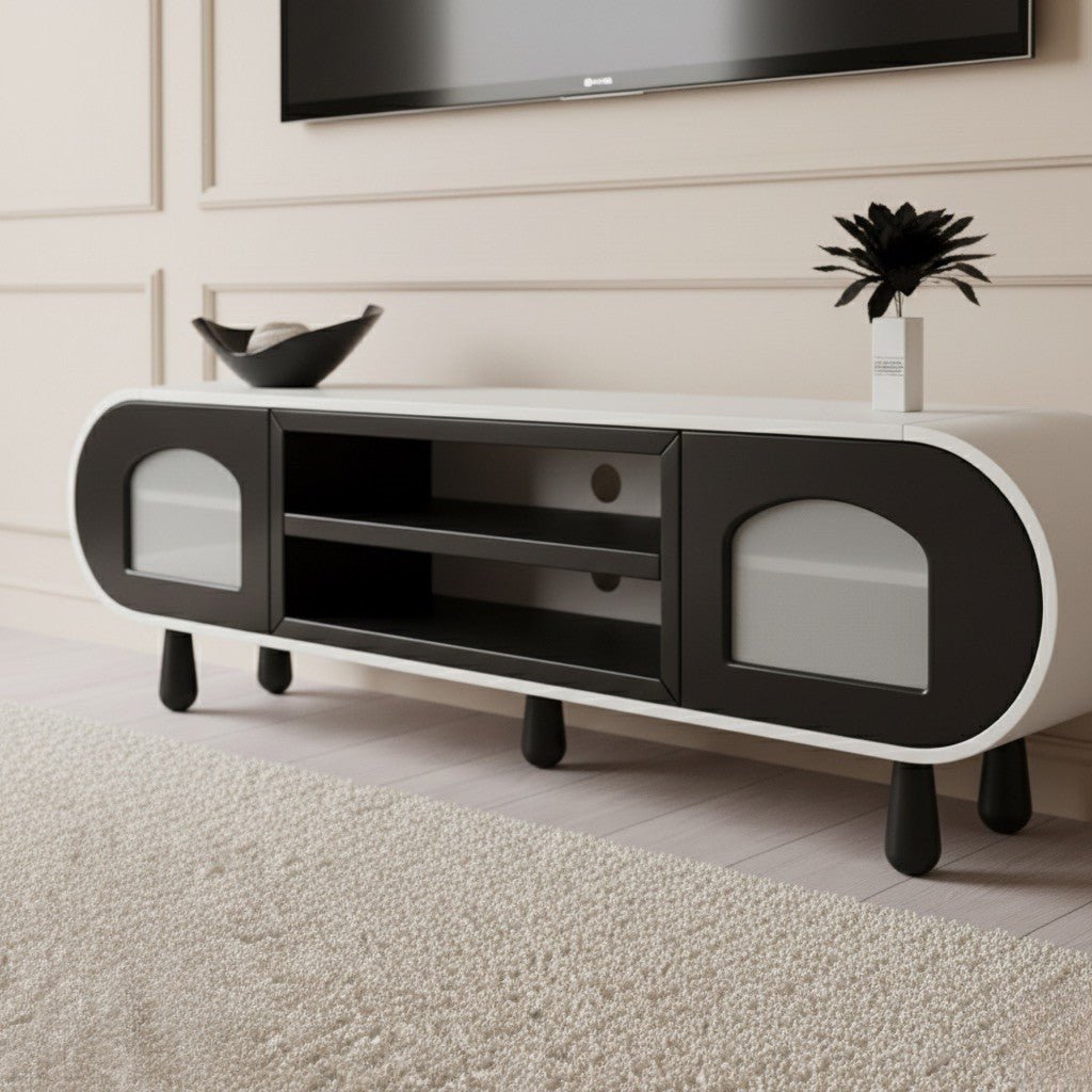 Glaze Tv Unit Cream Black 200cm - Urban Lifestyle Furniture