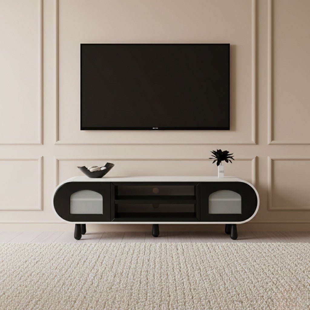 Glaze Tv Unit Cream Black 200cm - Urban Lifestyle Furniture
