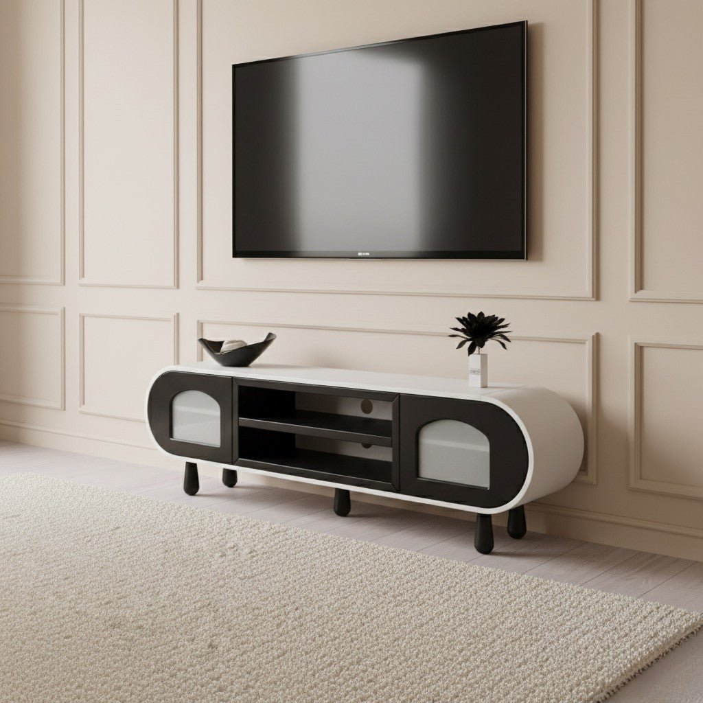 Glaze Tv Unit Cream Black 200cm - Urban Lifestyle Furniture