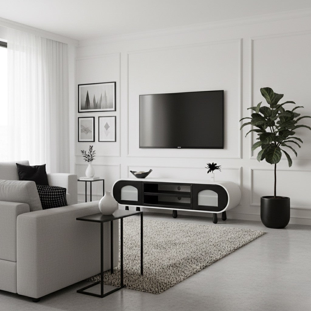 Glaze Tv Unit Cream Black 200cm - Urban Lifestyle Furniture