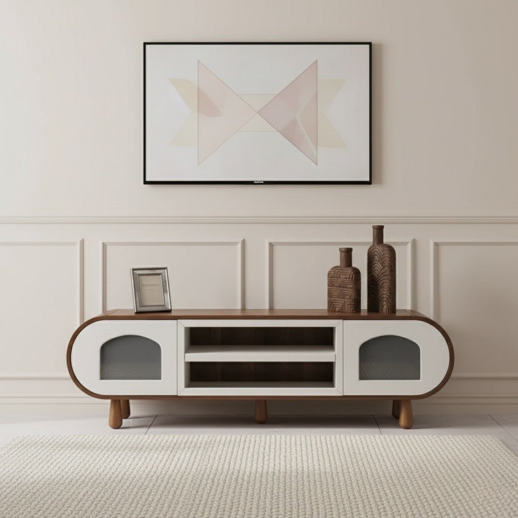 Glaze Tv Unit Walnut Cream 200cm - Urban Lifestyle Furniture