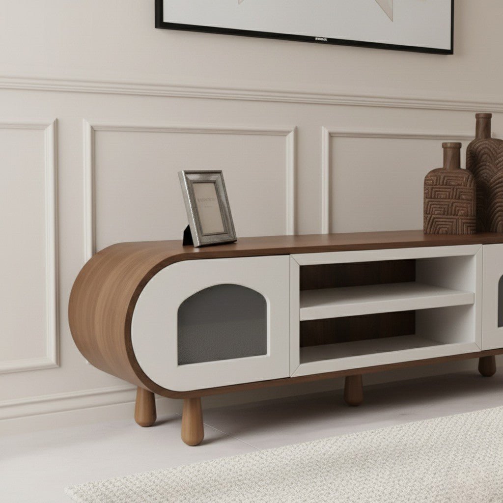 Glaze Tv Unit Walnut Cream 200cm - Urban Lifestyle Furniture