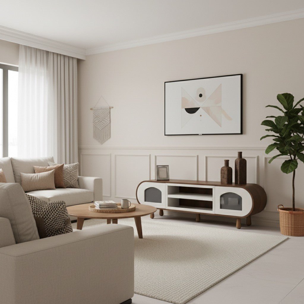 Glaze Tv Unit Walnut Cream 200cm - Urban Lifestyle Furniture