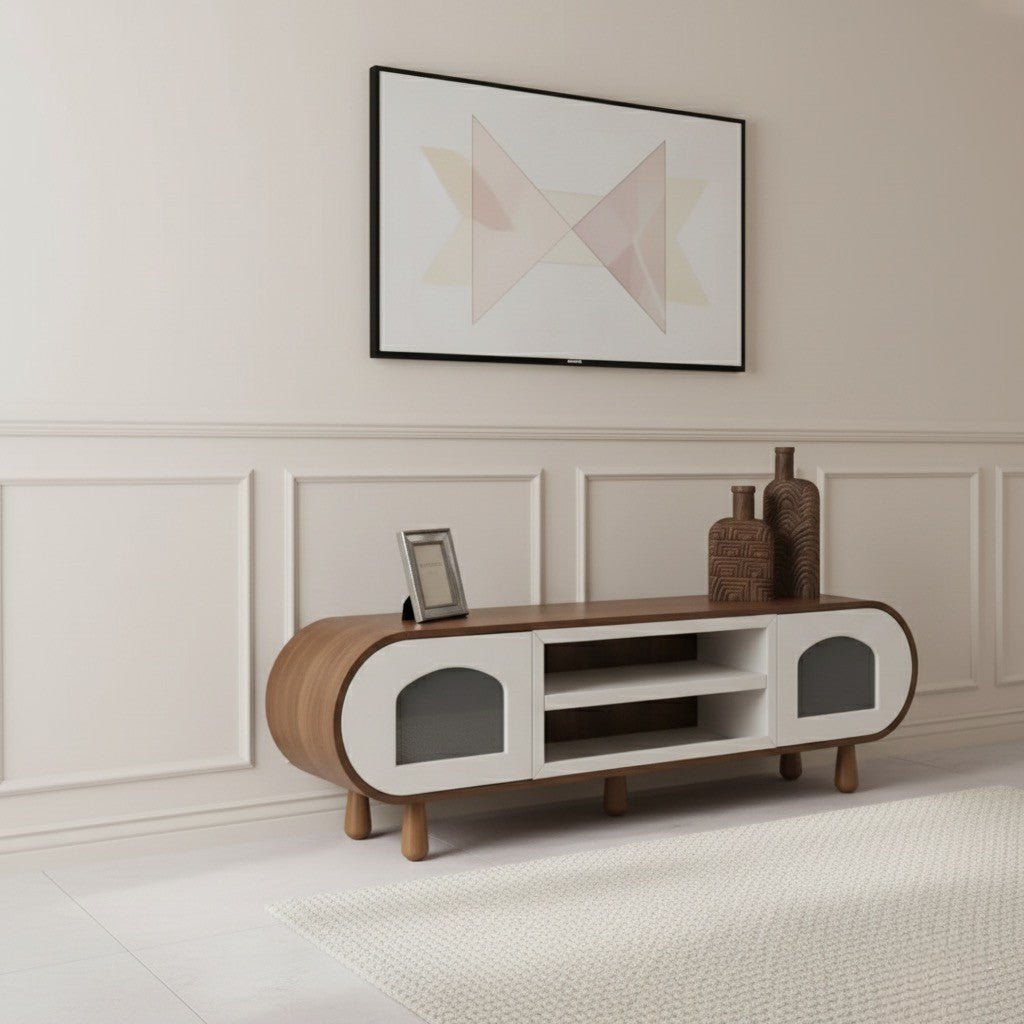 Glaze Tv Unit Walnut Cream 200cm - Urban Lifestyle Furniture