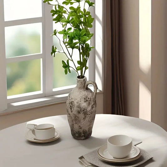 Grey Vintage Bohemian Ceramic Vase With Handle - Urban Lifestyle Furniture Trading LLC