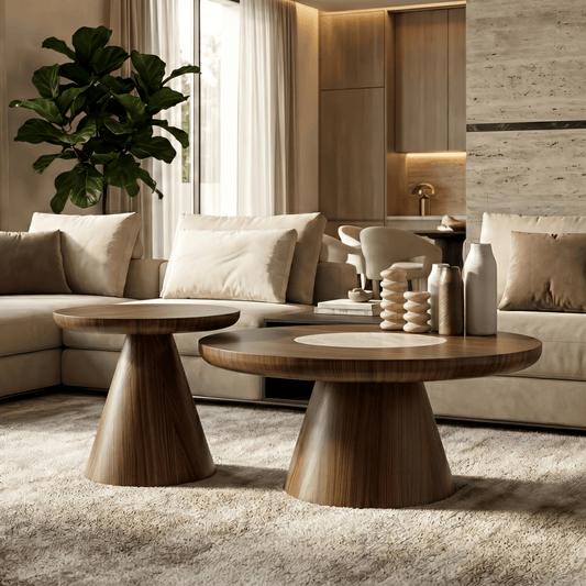 Hover Coffee Table Set Walnut Travertine - Urban Lifestyle General Trading LLC