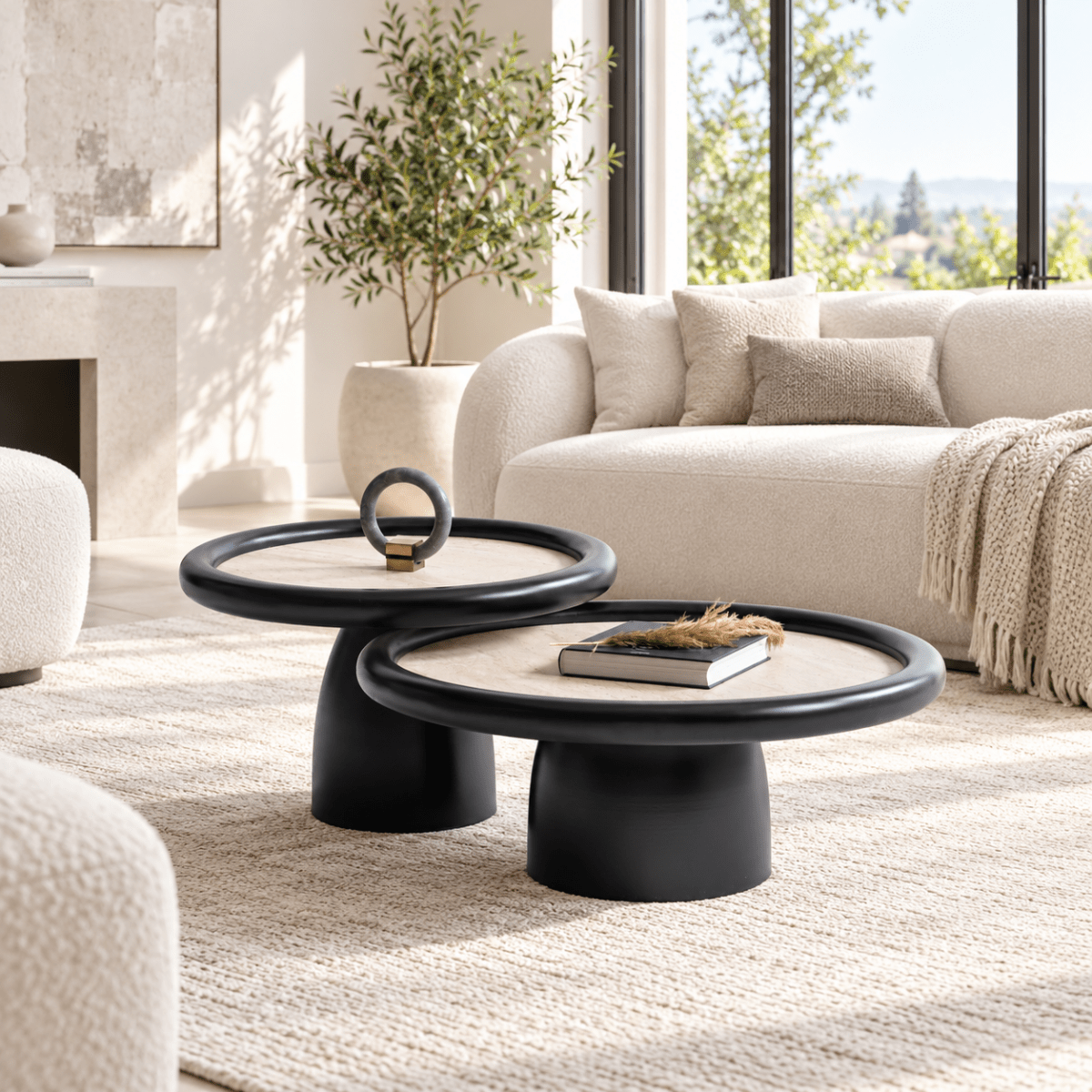 Intense Black Travertine Coffee Table Set - Urban Lifestyle General Trading LLC