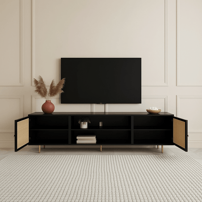 Luna Rattan Tv Unit Black 200cm - Summer Offer - Urban Lifestyle Furniture