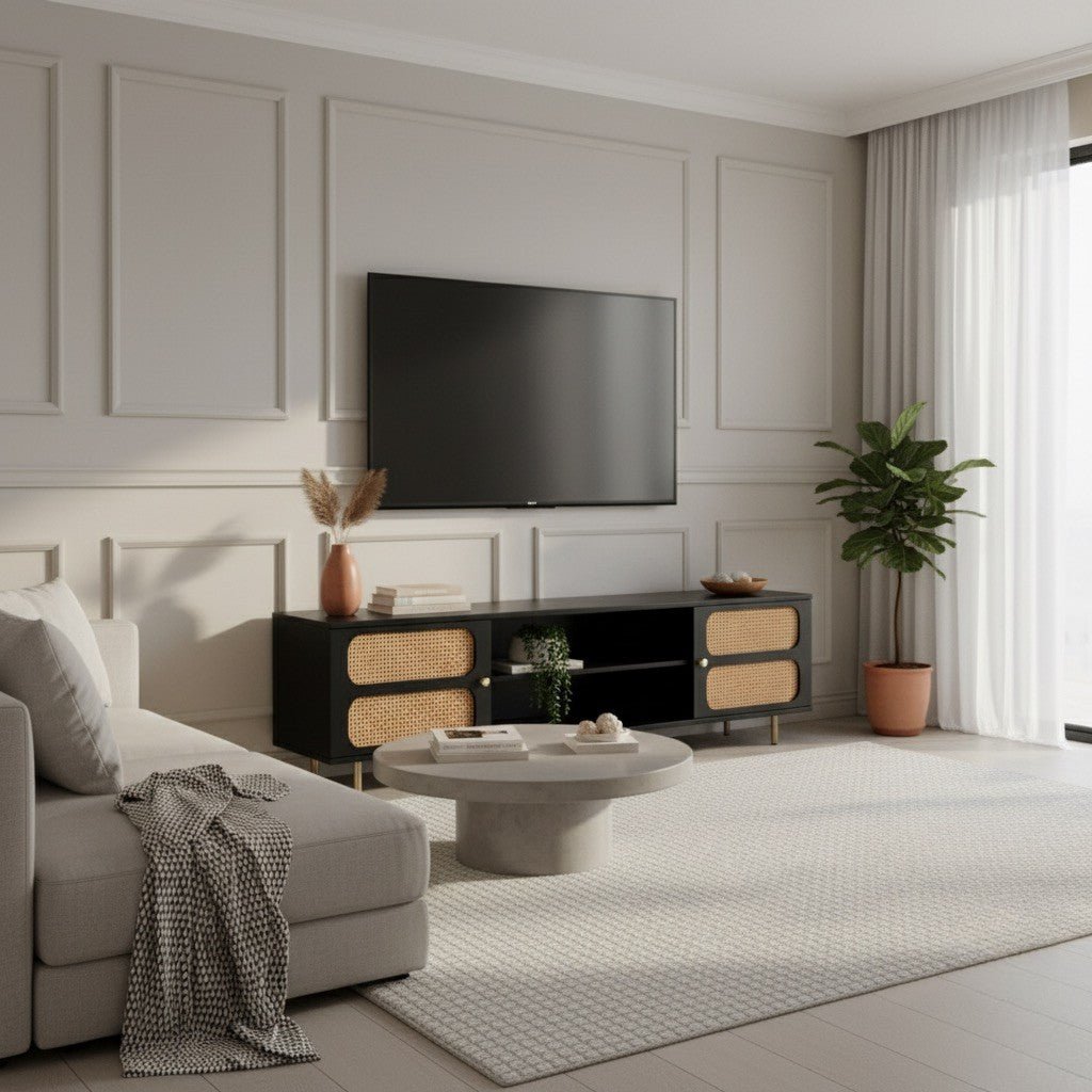 Luna Rattan Tv Unit Black 200cm - Summer Offer - Urban Lifestyle Furniture